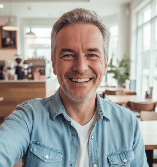 Lifestyle photograph of a smiling man